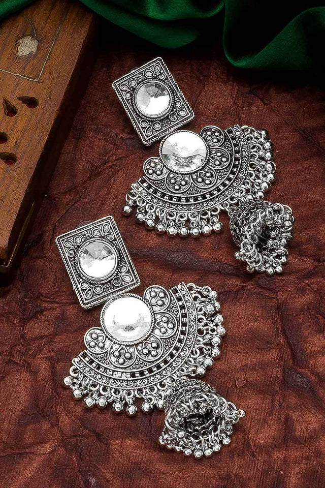 Buy Women's Oxidized Jhumka Earrings in Silver