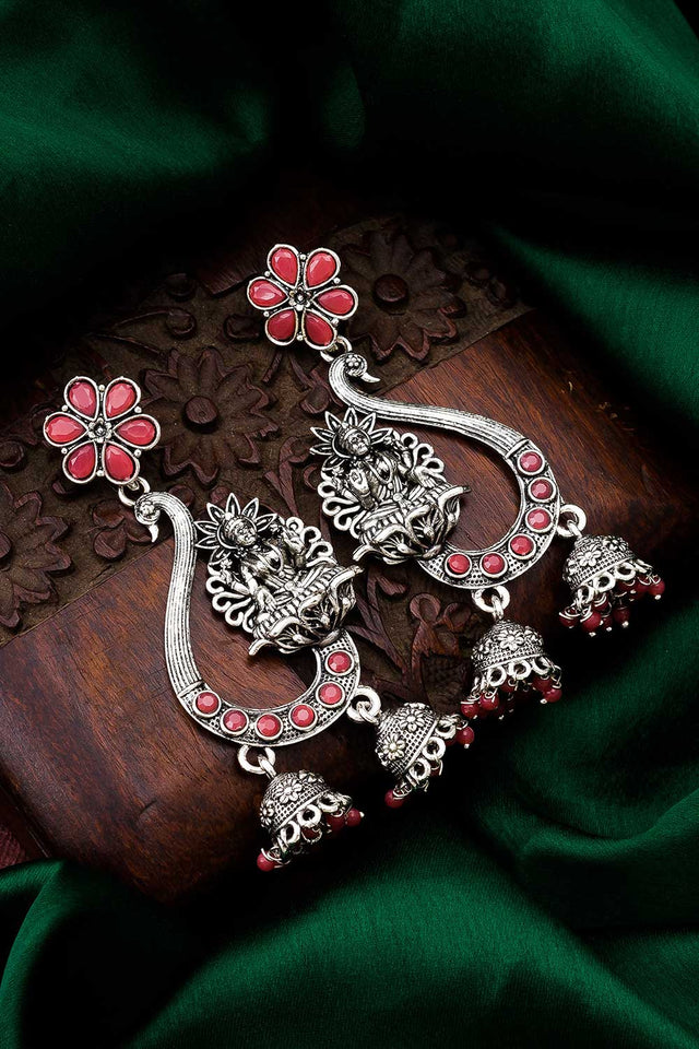 Oxidized Temple And Beaded Earrings