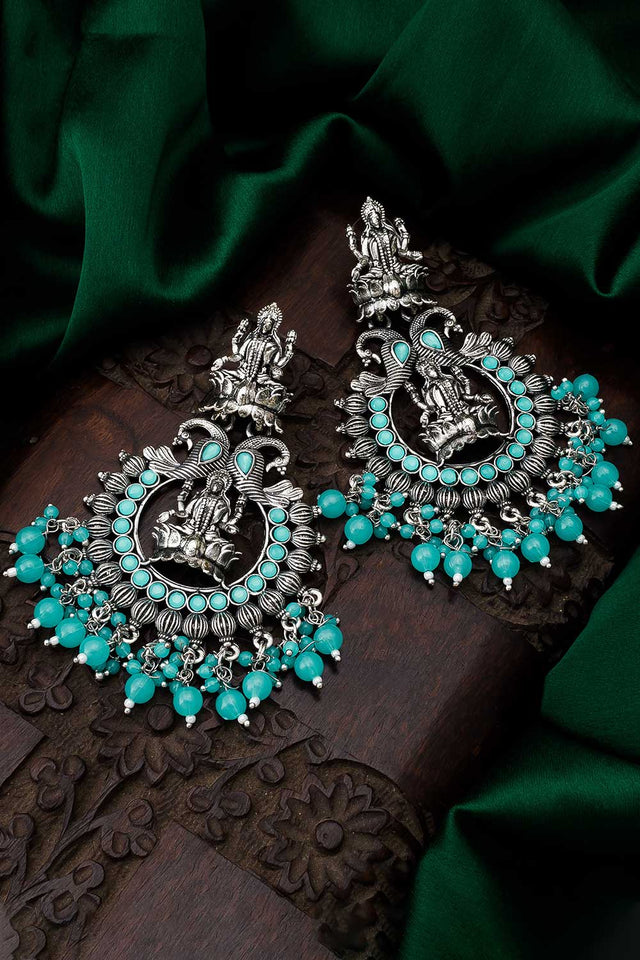 Oxidized Temple And Beaded Earrings