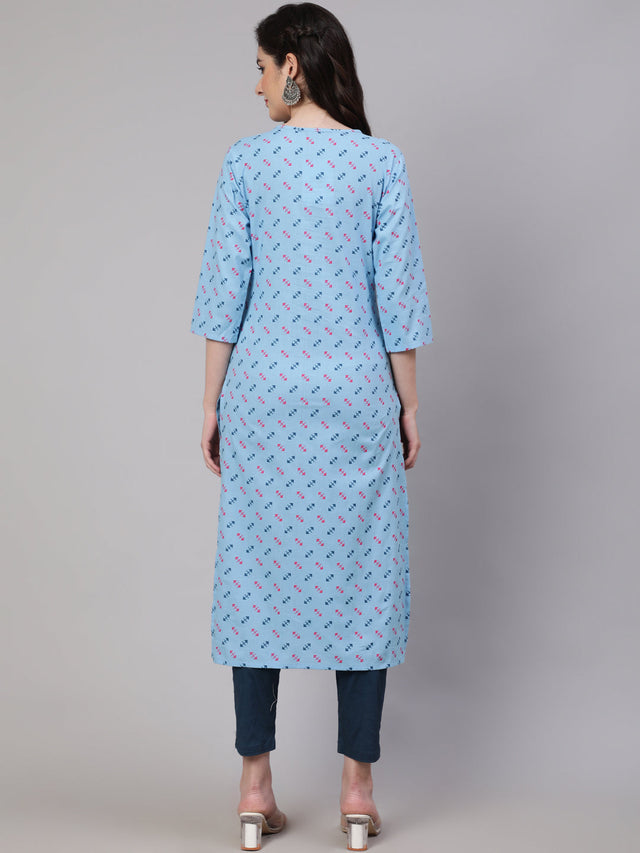 Blue Pure Cotton Printed Kurti