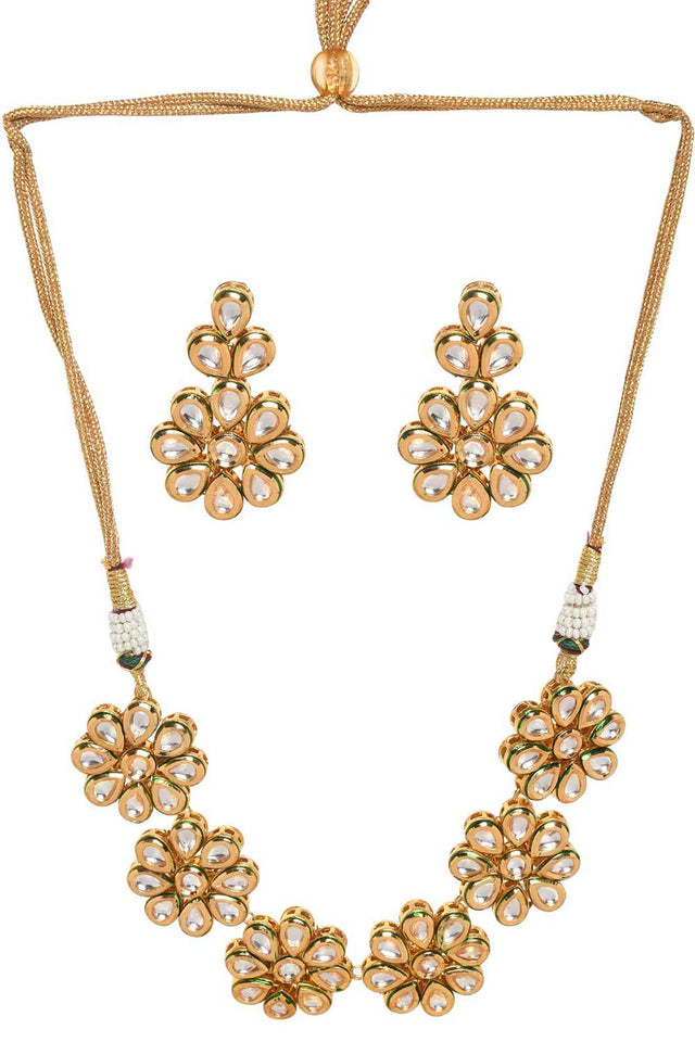 Handcrafted Floral Kundan Necklace With Earrings (FEMBD009)