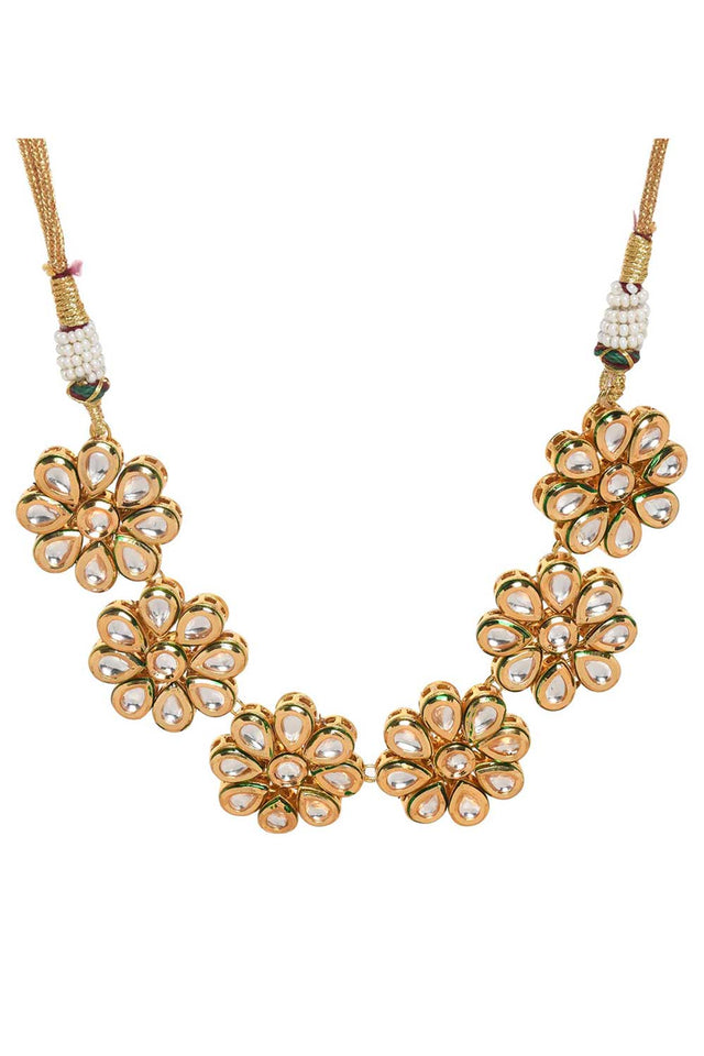 Handcrafted Floral Kundan Necklace With Earrings (FEMBD009)
