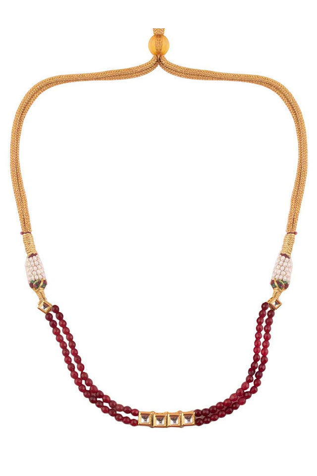 Mahroon Beaded Gold Toned Kundan Inspired Choker With Earrings (FEMBD010)