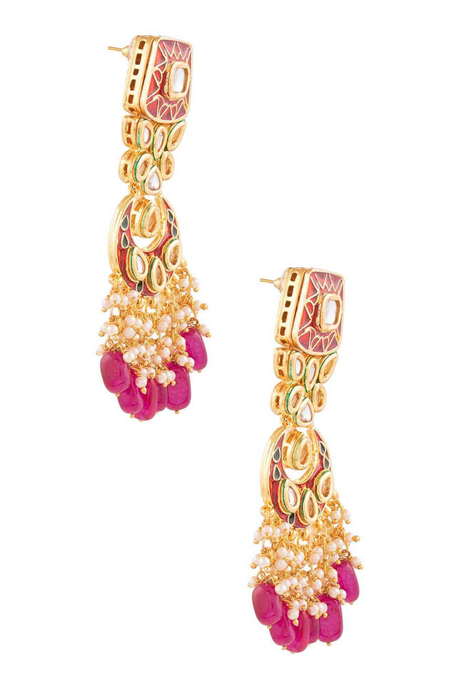 Kundan Inspired Mahroon Enameled Earrings With Maangtikka (FEMBD017)
