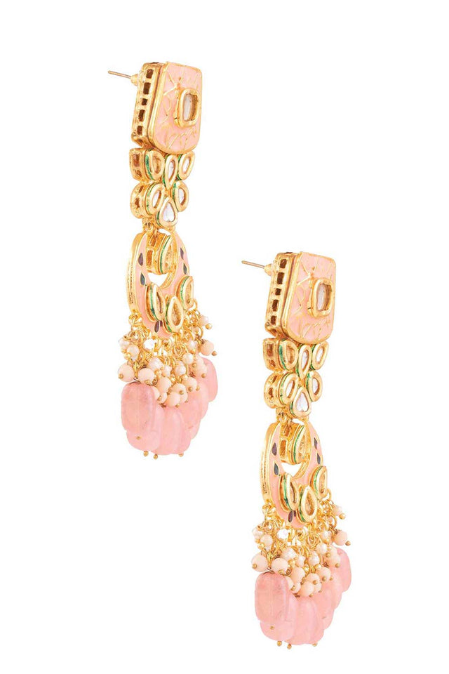 Peach Enameled Kundan Studded Earrings (FEMBD022)