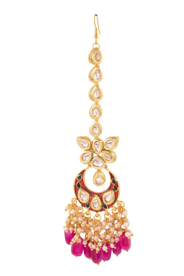 Kundan Inspired Mahroon Enameled Maangtikka (FEMBD025)