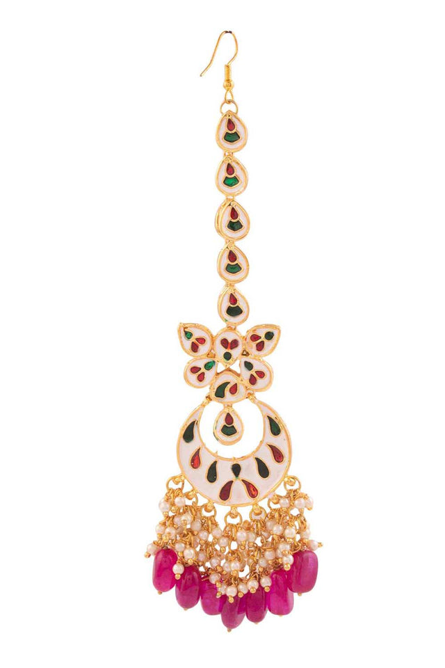 Kundan Inspired Mahroon Enameled Maangtikka (FEMBD025)
