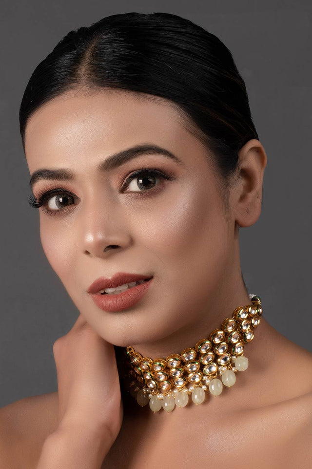 Ivory Beaded Handcrafted Kundan Choker (FEMCH005)