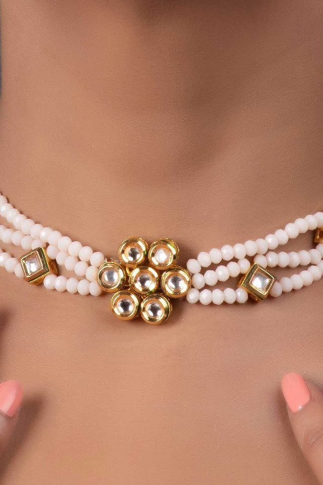 White Gold Tone Kundan Onyx Choker (FEMCH007)