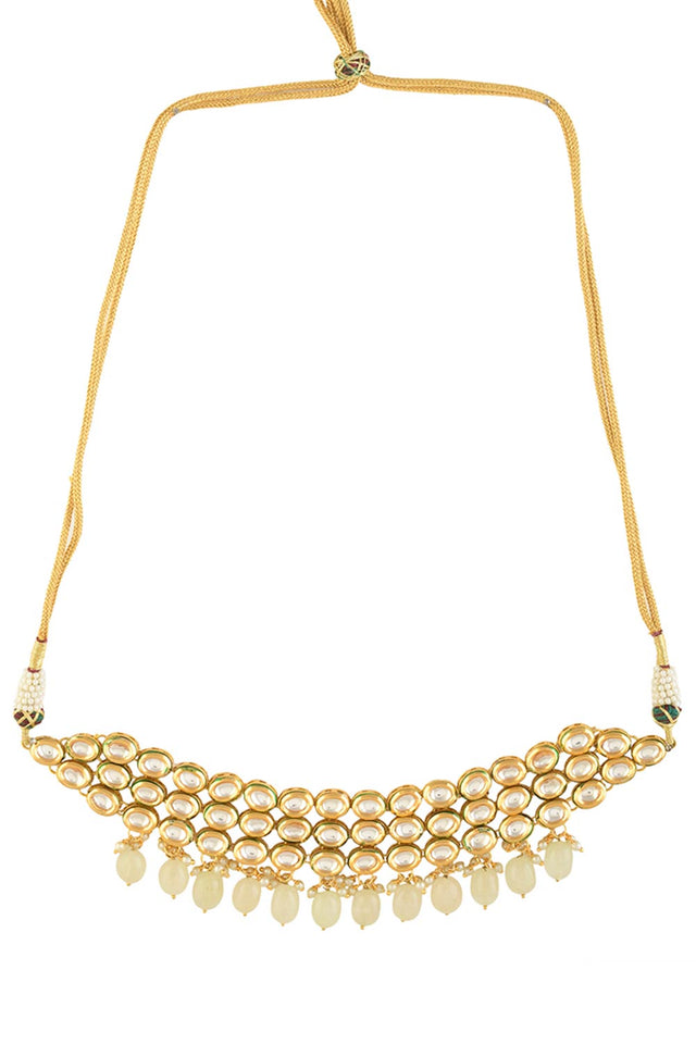 Ivory Beaded Handcrafted Kundan Choker With Earrings