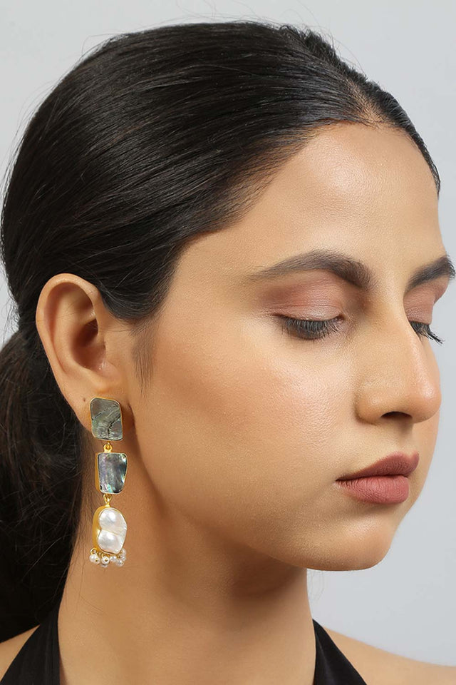 Contemporary Abalone Baroque Pearl Earrings (FEMCJ001)
