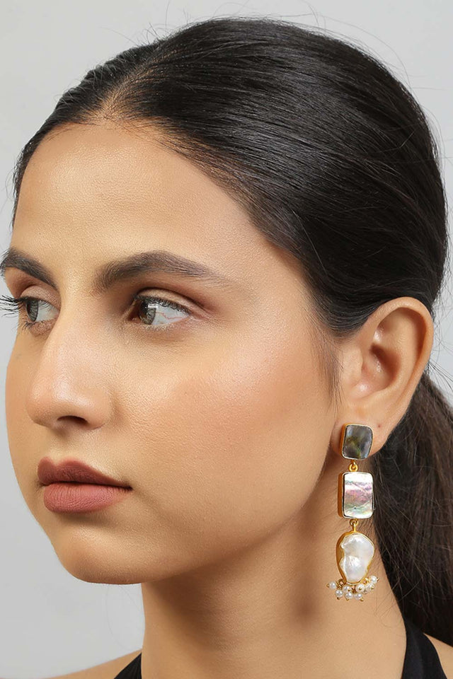 Contemporary Abalone Baroque Pearl Earrings (FEMCJ001)