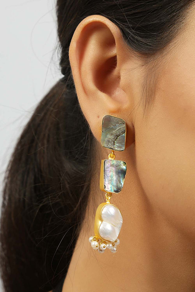 Contemporary Abalone Baroque Pearl Earrings (FEMCJ001)