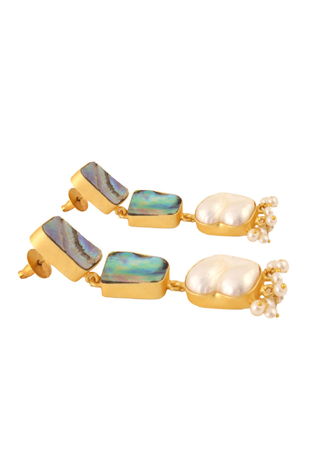 Contemporary Abalone Baroque Pearl Earrings (FEMCJ001)