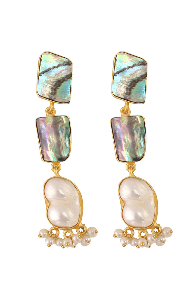 Contemporary Abalone Baroque Pearl Earrings (FEMCJ001)