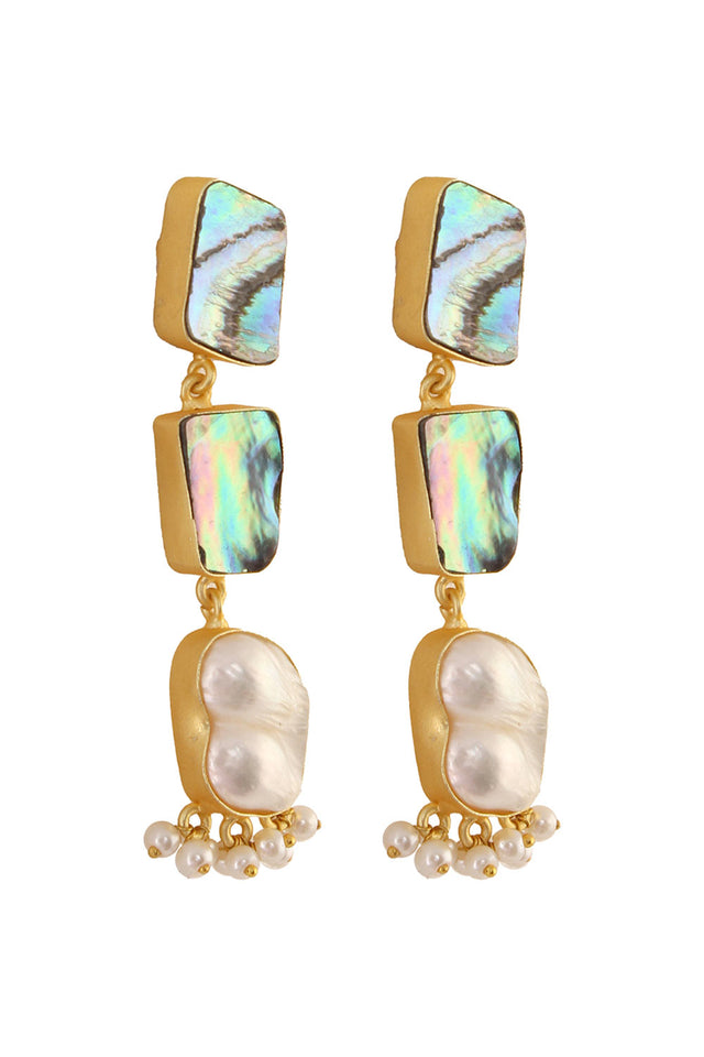 Contemporary Abalone Baroque Pearl Earrings (FEMCJ001)