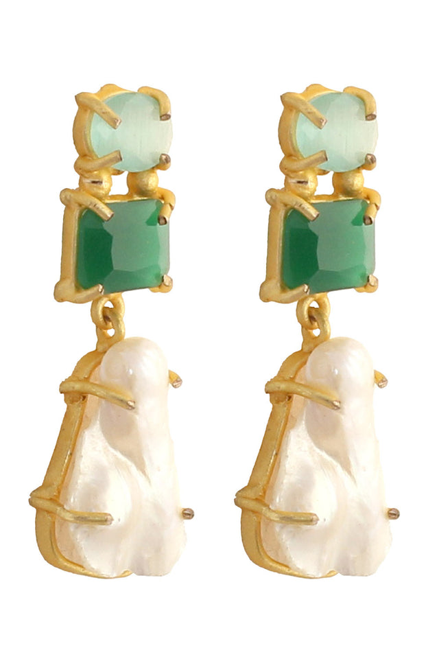 Baroque Pearl Green Mona Lisa Stone Earrings (FEMCJ005)