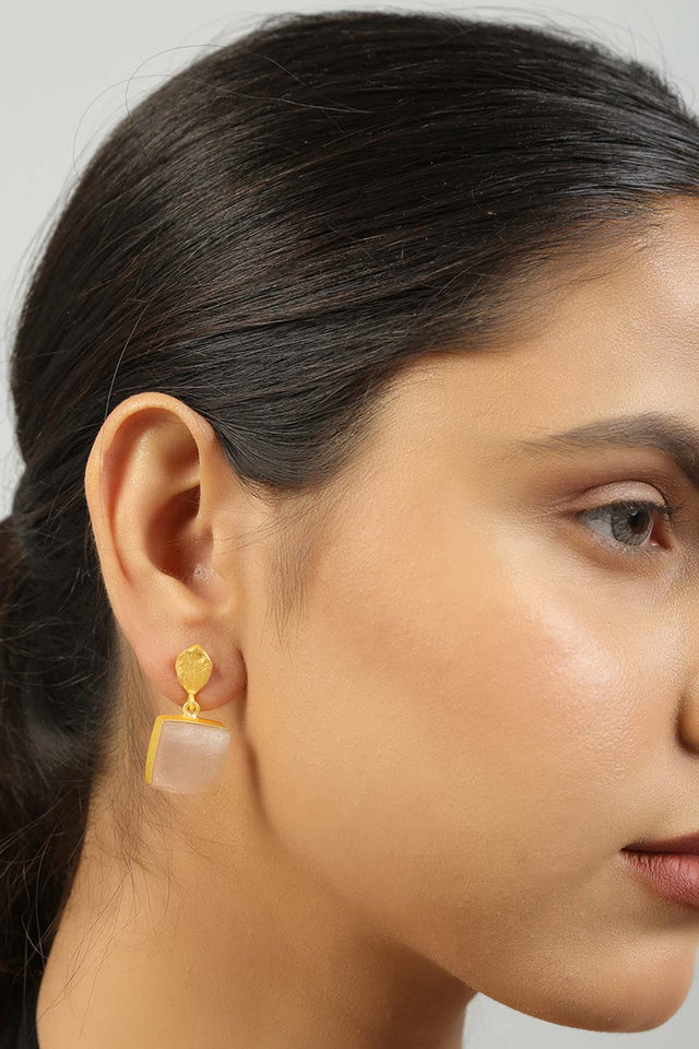 Rose Quartz Gold Plated Earrings (FEMCJ017)