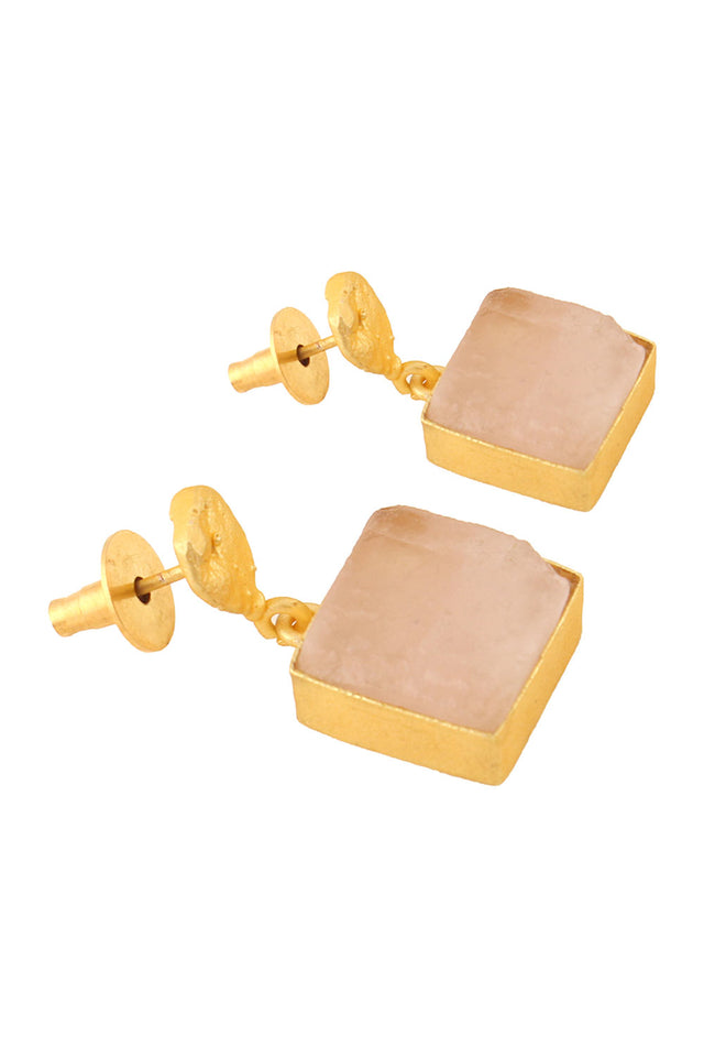 Rose Quartz Gold Plated Earrings (FEMCJ017)