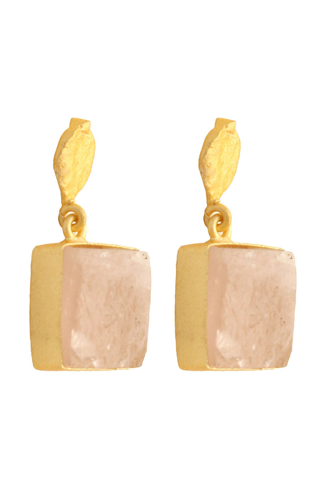 Rose Quartz Gold Plated Earrings (FEMCJ017)