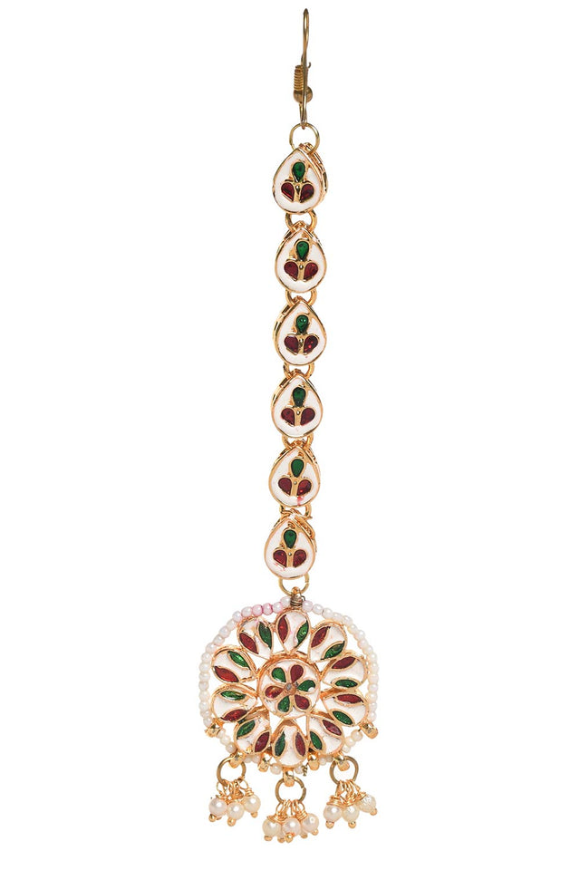 Gold Tone Kundan Maang Tikka With Pearls