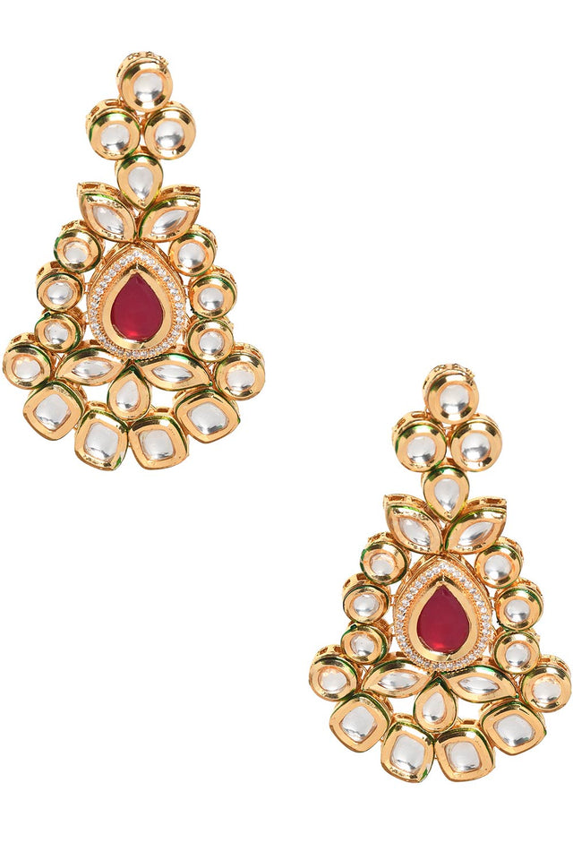 Red Gold Toned Kundan Inspired Earrings (FEMDW026)