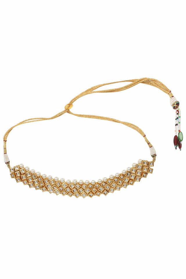Pearl Beaded Kundan Choker With Earrings & Mang Tikka