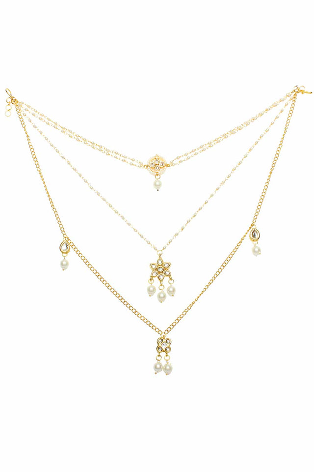 Multilayered Pearl Beaded Kundan Necklace With Choker