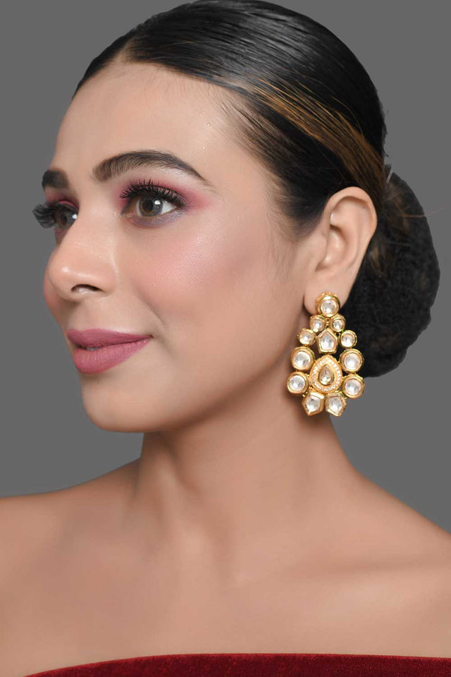Classic Gold Tone Kundan Inspired Earrings (FEMDW044)