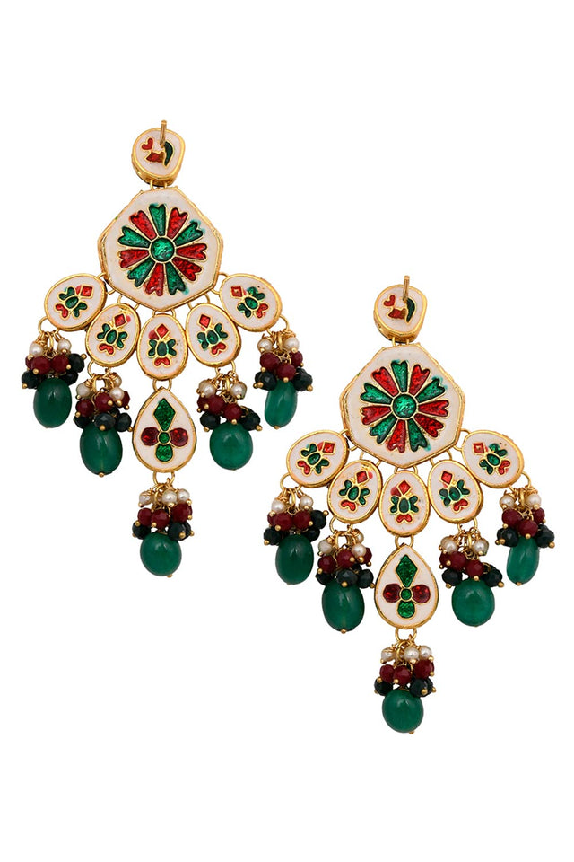 Handcrafted Emerald Ruby Gold Tone Kundan Earrings (FEMERS063)