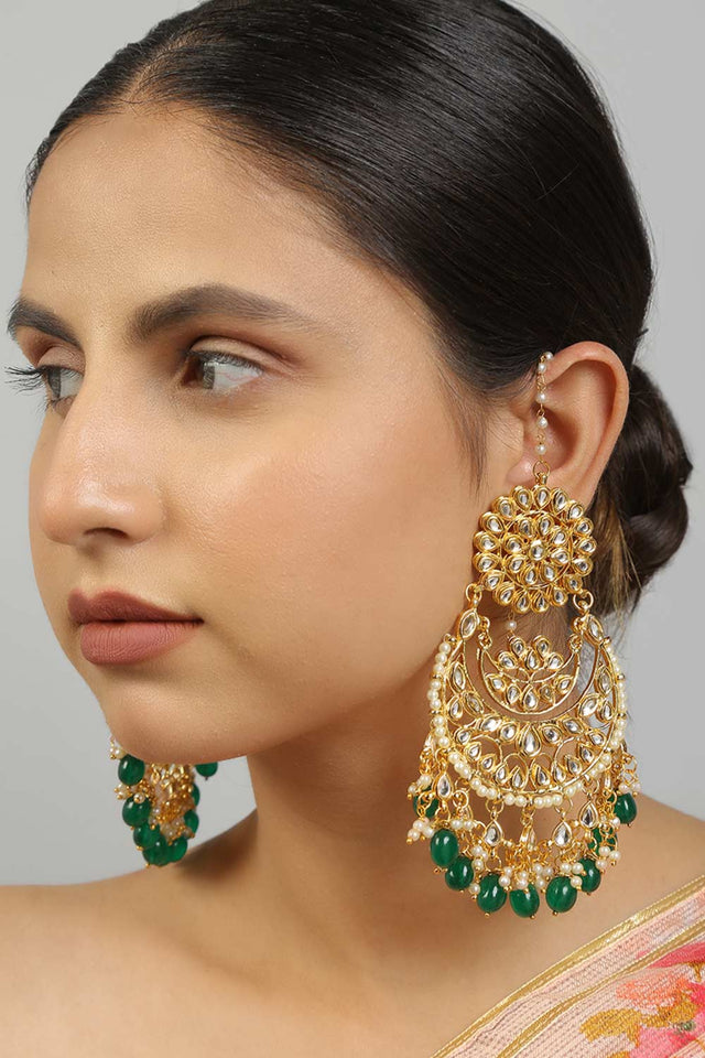 Kundan Emerald Beaded Showstopper Chandbali