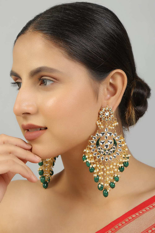 Kundan Green Enamel Chandbali