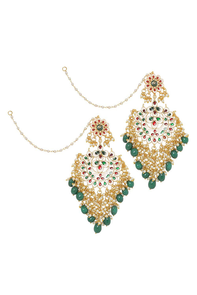 Kundan Green Enamel Chandbali