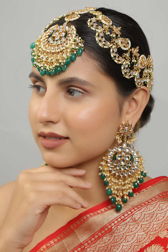 Kundan Chandbali With Statement Matha Patti Set (FEMKD018)