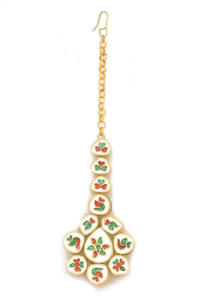 Red Gold Tone Kundan Maang Tikka (FEMKD027)