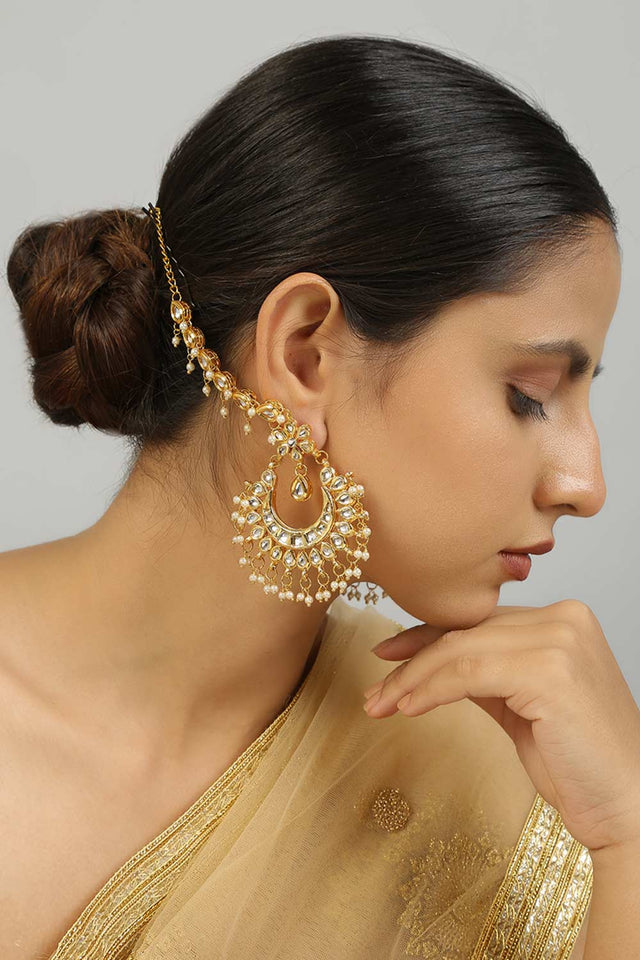 Kundan Inspired Chandbali With Hair Chain