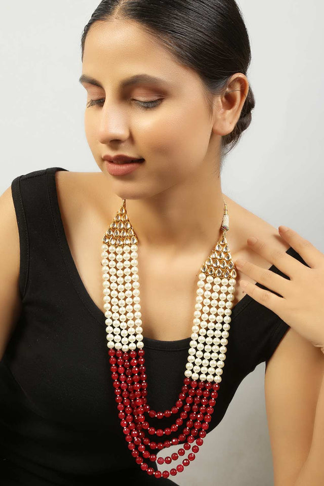 Ruby And White Pearl Layered Necklace