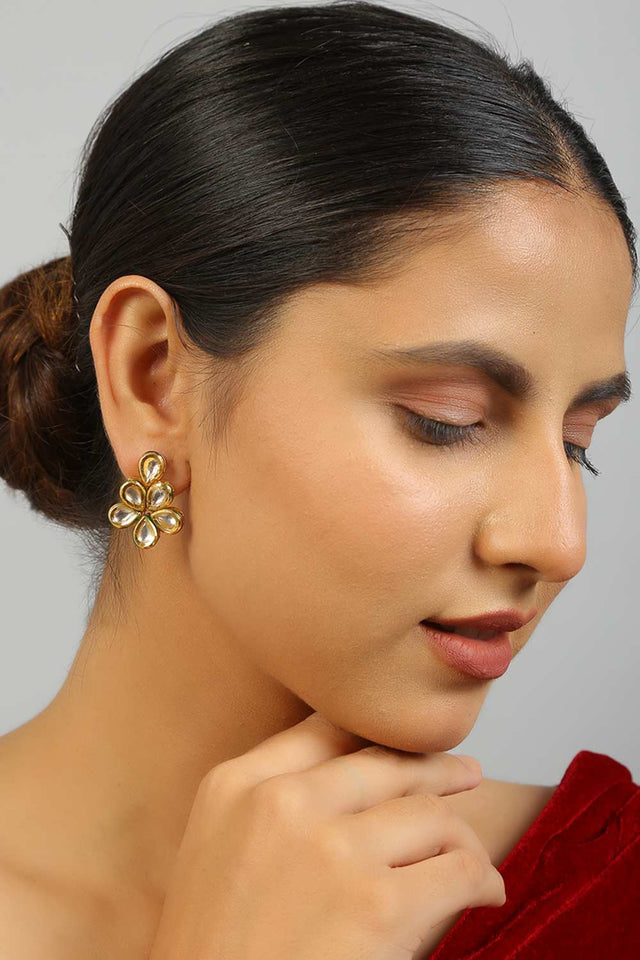 Gold Toned Kundan Drop Earrings