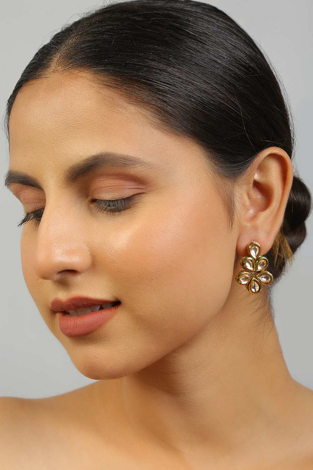 Gold Toned Kundan Drop Earrings