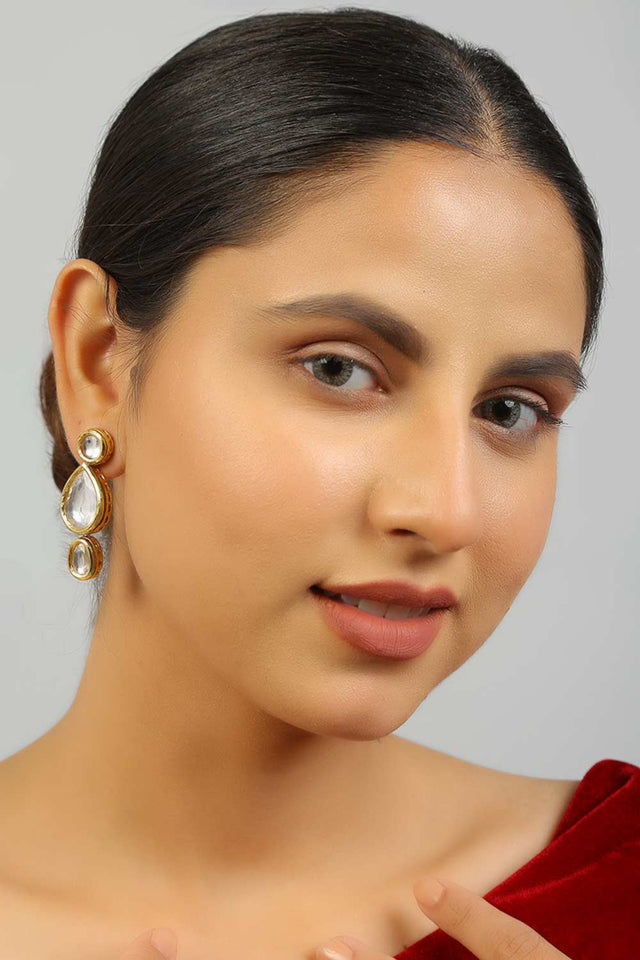Tear Drop Shaped Kundan Earrings