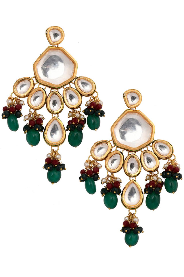 Emerald Beaded Kundan Inspired Mang Tikka With Earrings (FEMMTS008)