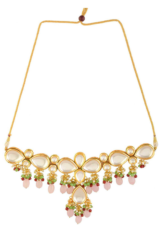 Handcrafted Kundan Pastel Beaded Necklace With Earrings (FEMNLC001)