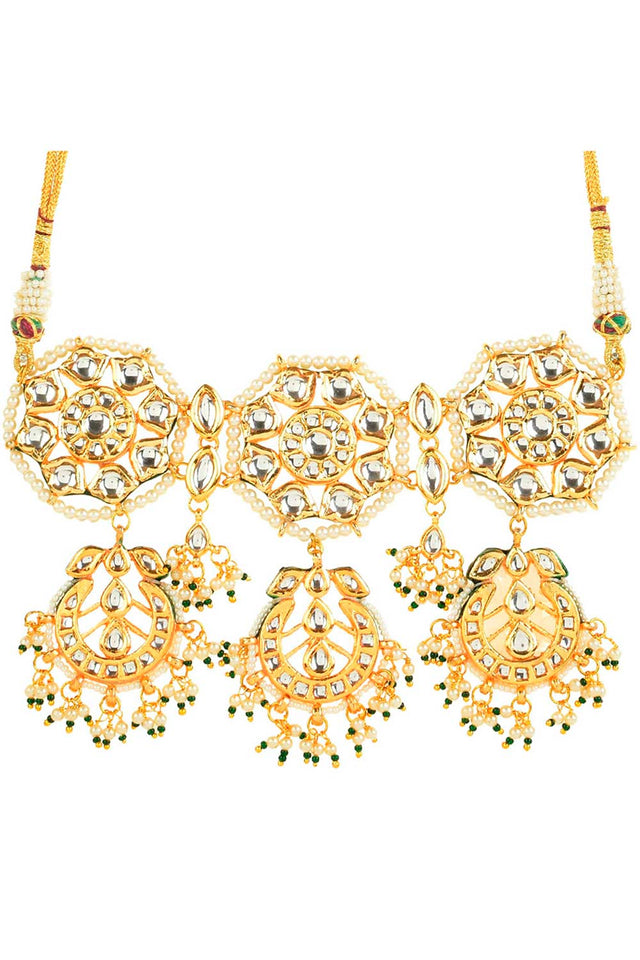 Kundan Inspired Pearl Necklace With Earrings (FEMNLC008)