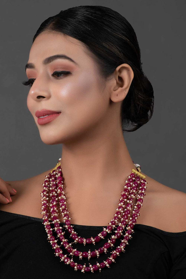 Ruby Beaded Necklace With Pearls