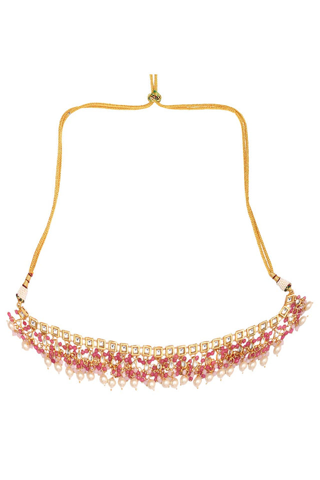 Pearl Beaded Kundan Necklace With Earrings And Maang Tikka