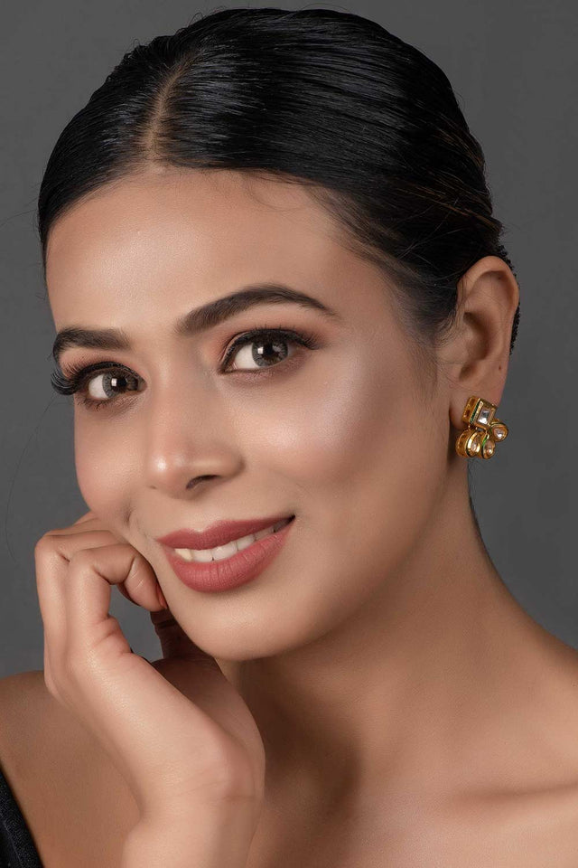 Gold Tone Kundan Inspired Earrings (FEMNW003)
