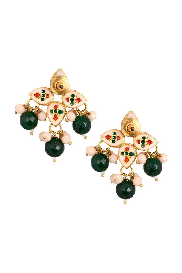 Green Beaded Kundan Inspired Earrings (FEMNW004)