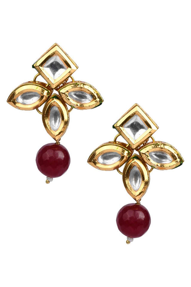 Classic Ruby Beaded Gold Tone Kundan Inspired Earrings (FEMNW016)