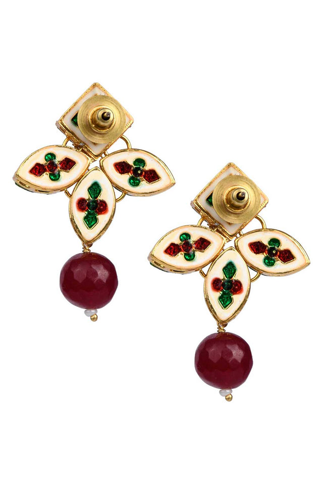 Classic Ruby Beaded Gold Tone Kundan Inspired Earrings (FEMNW016)