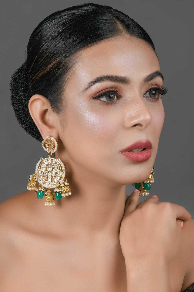Floral Kundan Earrings With Hanging Jhumki